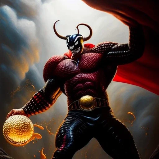 Ultra detailed fullbody Portrait in oil on canvas of Beta Ray Bill Thor merges with Venom ,intense stare,extremely detailed digital painting, extremely detailed face,crystal clear Big eyes, mystical colors ,perfectly centered image, perfect composition, rim light, beautiful lighting,masterpiece,8k, stunning scene, raytracing, anatomically correct, in the style of robert e howard and Ken Kelley and Ohrai Noriyoshi and Simon Bisley and tomzj1