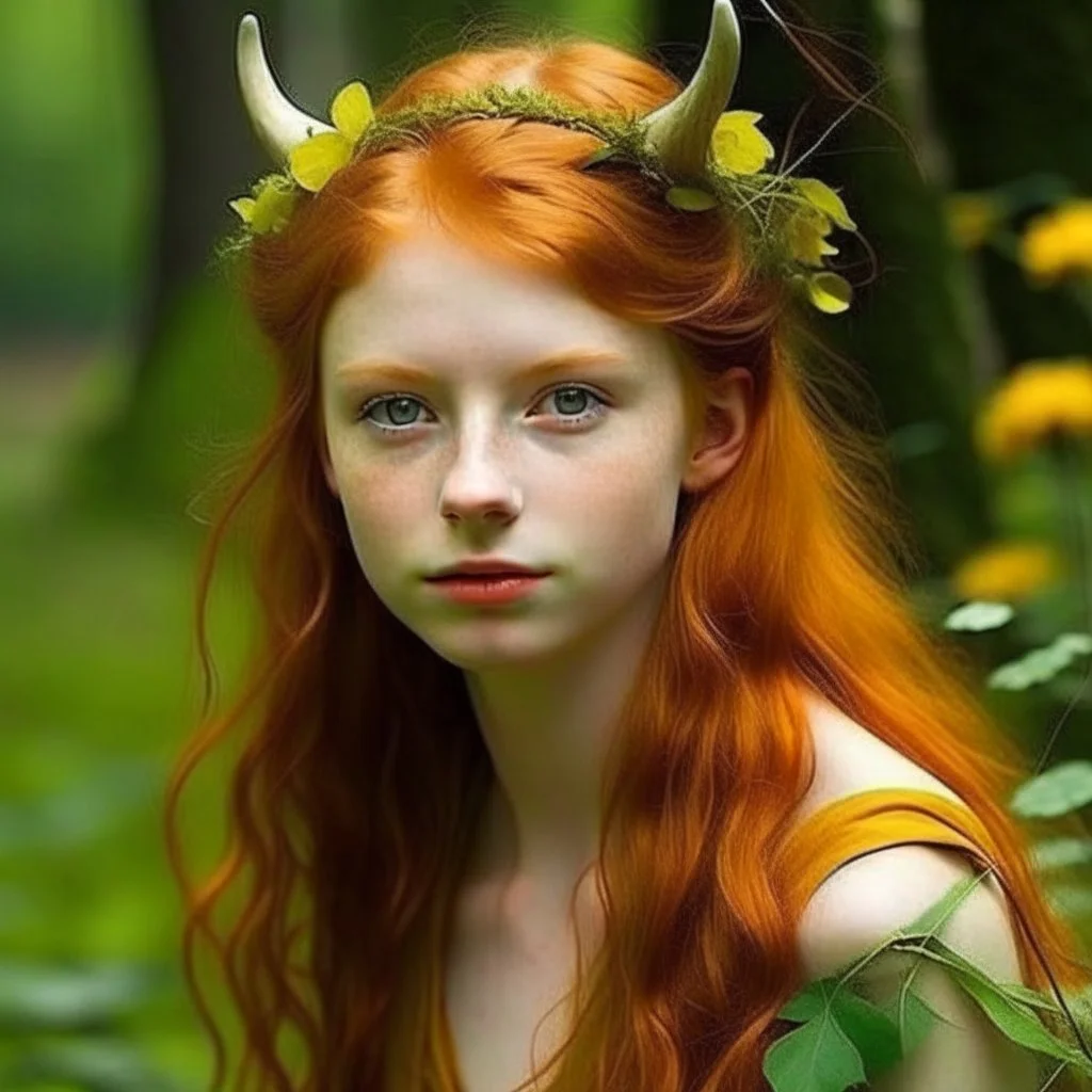 pretty girl, aged 19, ginger, conventionally attractive, faun, satyr