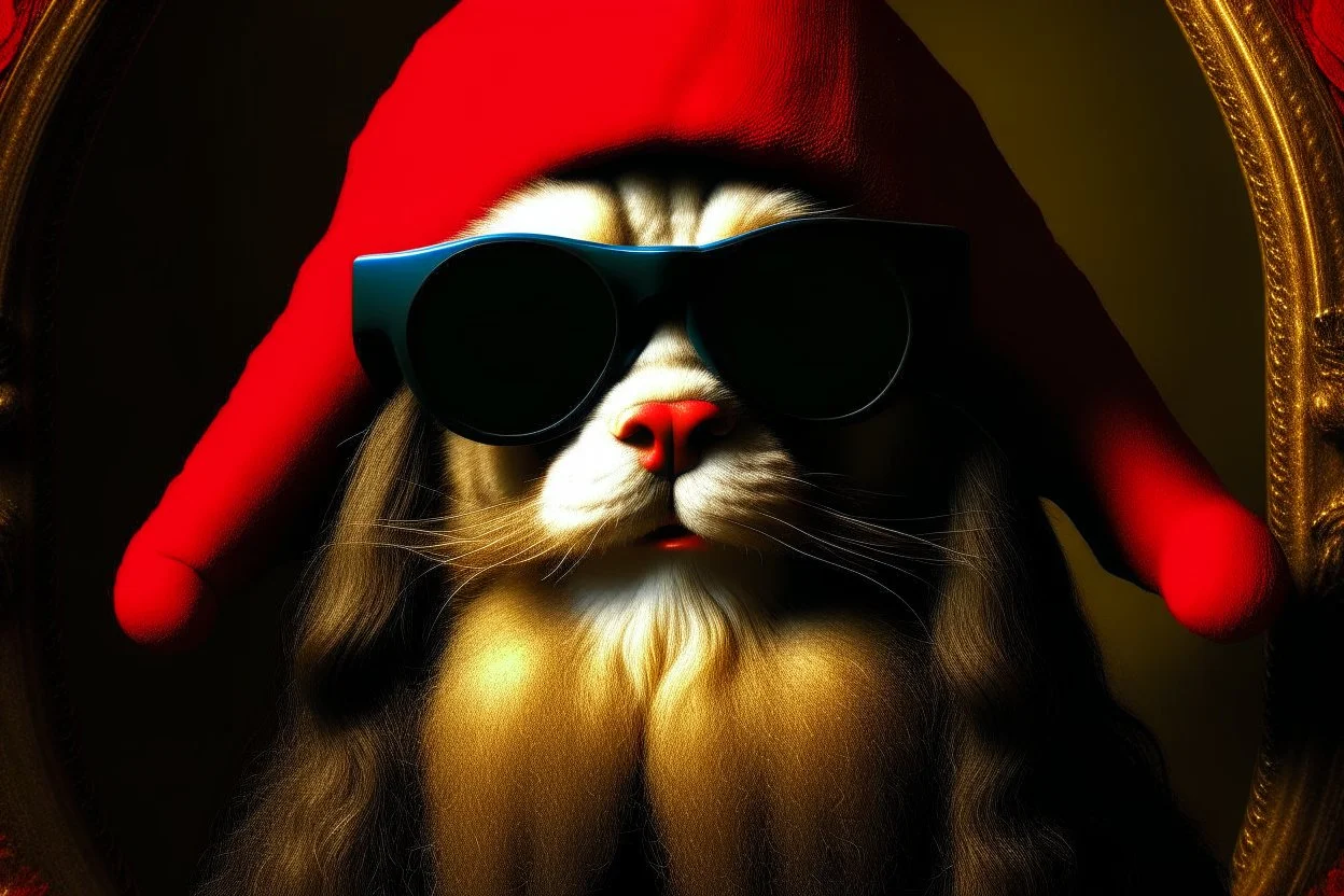 the leonardo gioconda with sunglasses, with mustaches and a xmas hat