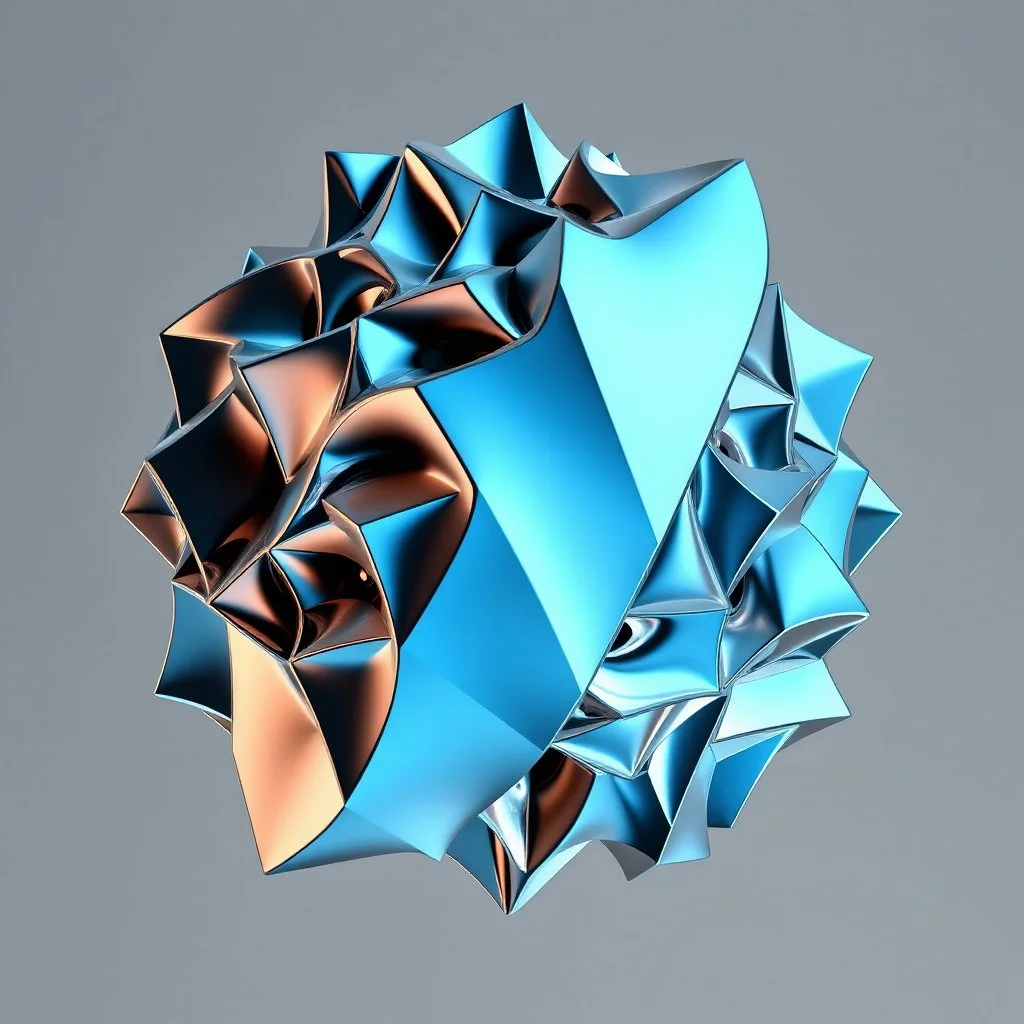 2d structures recursive made of a metallic random color ribon thick fractat of and geometry objects ,blue gray tema background