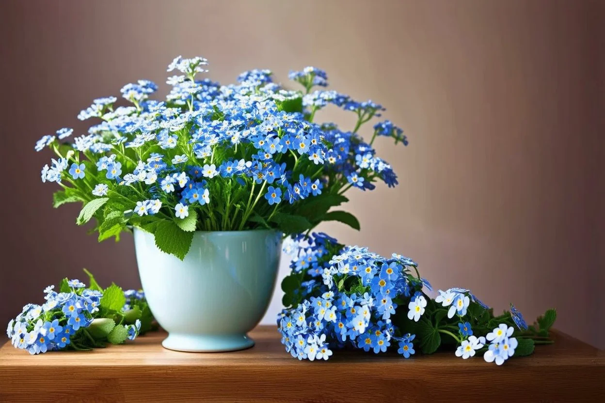 still life with forget-me-nots --sref 1289650570 1129075246 3282252780 --v 6.0 --s 800