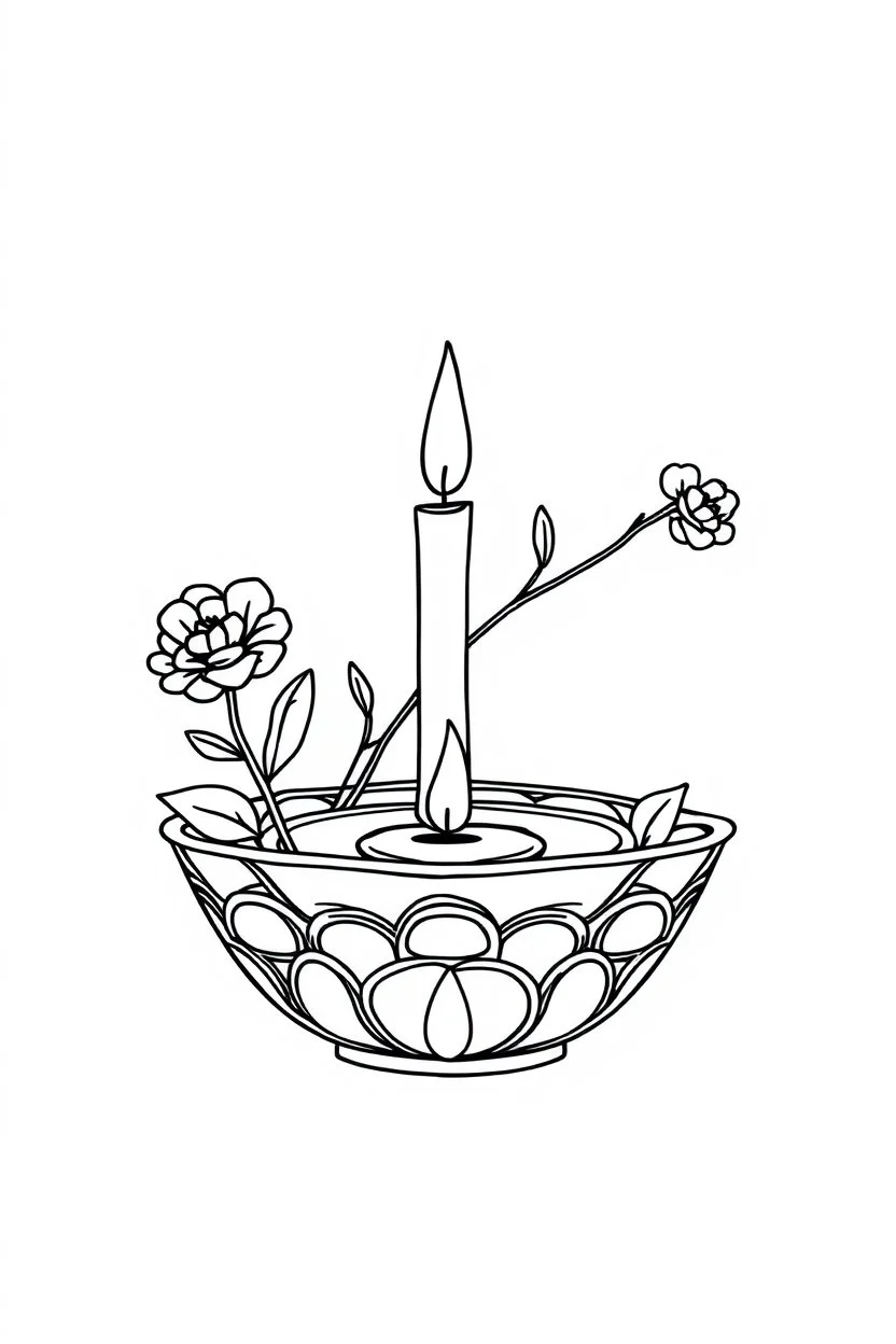 outline art for square Human Heart Candles Ikebana coloring page for kids, classic manga style, anime style, realistic modern cartoon style, white background, sketch style, only use outline, clean line art, no shadows, clear and well outlined