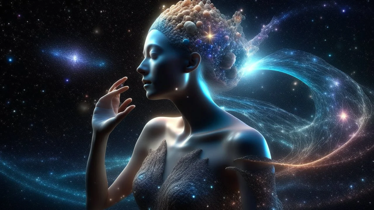 Birth of the Nebula, woman, high resolution, fine rendering, high detail, 3D, fantasy, mysticism, sparkles,