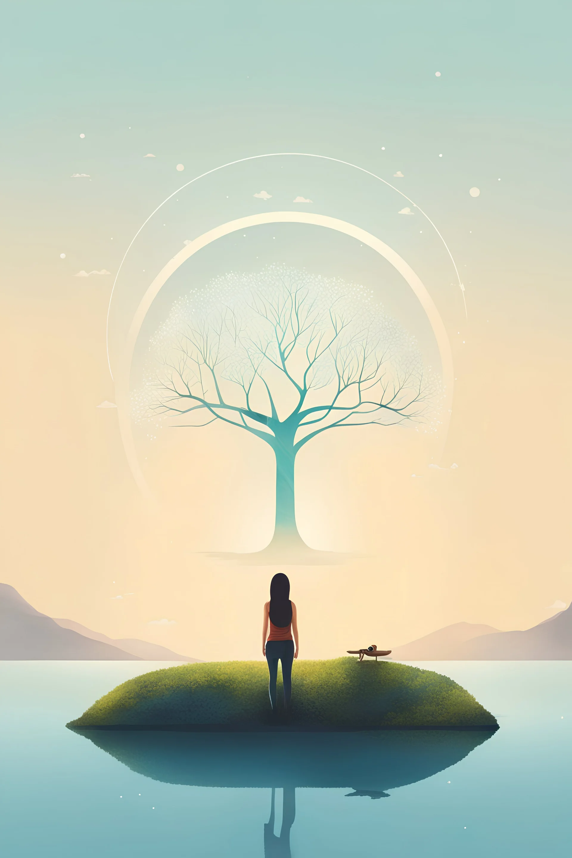 Mindful Tech" - Illustrate the idea of mindfulness in a hyperconnected world by blending elements of technology and nature in a minimalist composition.