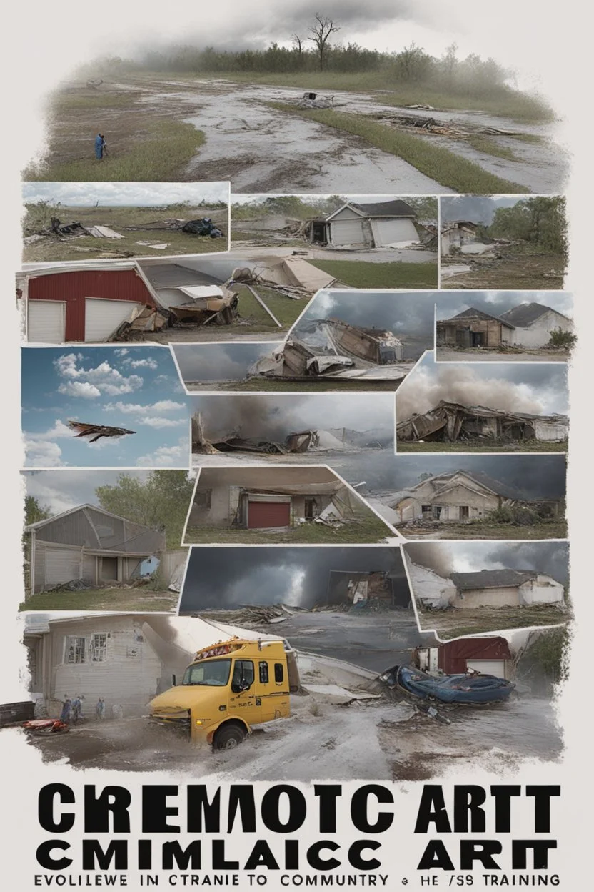 **Cinematic Art:** A documentary-style movie that follows a group of storm chasers and emergency responders in the infamous Tornado Alley, highlighting the importance of preparedness and community in times of crisis. **Appearance:** Art ideas that encapsulate the essence of emergency evacuation, aid supply, and safety training in the context of hurricanes, typhoons, tornadoes, and cyclones. These ideas aim to promote vigilance regarding the preservation and protection of rights for the global pu