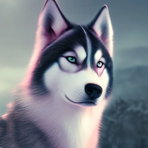 Husky, pink eyes, 8K, cinematic lighting, sharp focus, masterpiece, expert