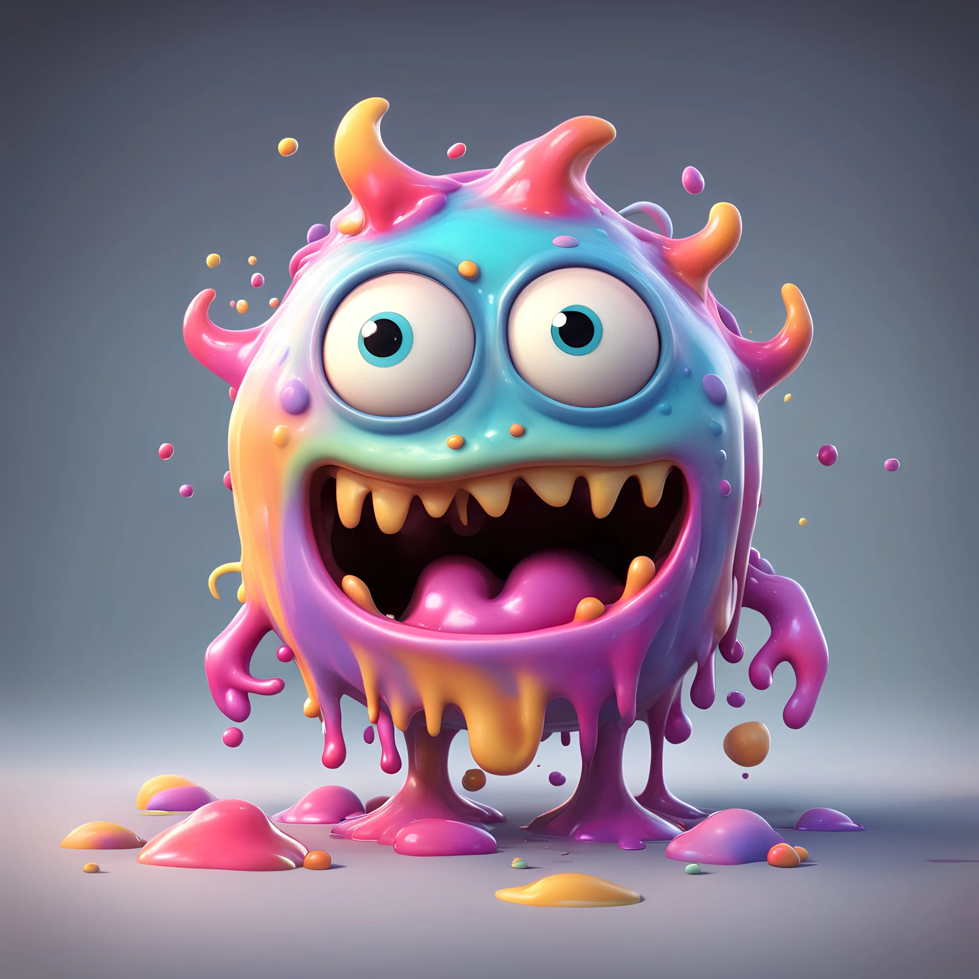 3D Pixar style animation, cute, melting monster character, (pixarstyle:1.3) whimsy character, fluid form, bonkers; jelly-like structure, amorphous, shape shifter, quirky character, playful colour spill, fun time, joyous art depicted in the style of (Buff Monster ), photorealistic CGI art, vivid colour, covered in thick gooey fun vibrant colours, 3D graffiti art, thick and glossy, topped choco balls, chocolate sprinkles, Maya modelling, Arnold rendering engine, sharp detail,16k