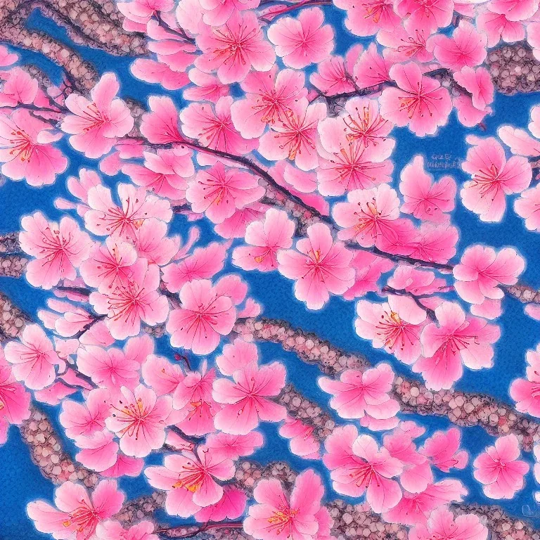 a detailed painting of a Japanese Cherry Blossom, seamless pattern, oil on canvas, Expressionism