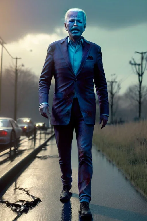 realistic image, joe biden zombie, night, walking twisted, waist up view, 80s, dark ambient, highly detailed, sky background, concept art, unreal engine 5, god rays, ray tracing, RTX, lumen lighting, ultra detail, volumetric lighting, 3d, finely drawn, high definition, high resolution.