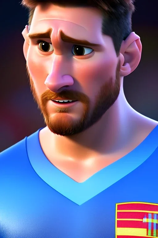 Realistic Portrait, American shot view, Messi, Argentina player dress, 3d, frozen style