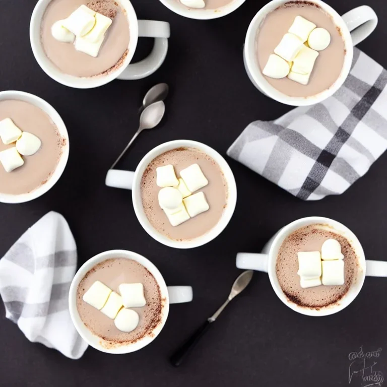 sweet pizza with white chocolate, black chocolate, napkins, cups with black hot chocolate, black table