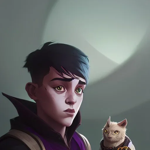 Portrait of a warlock kid with his pet familiar by Nick Harris