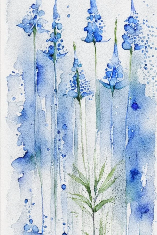 Abstract wet watercolour, blue green stalks delphiniums,