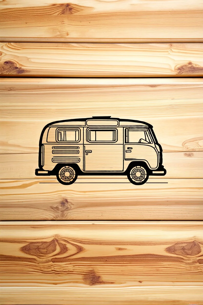 2-d campervan lines on wood