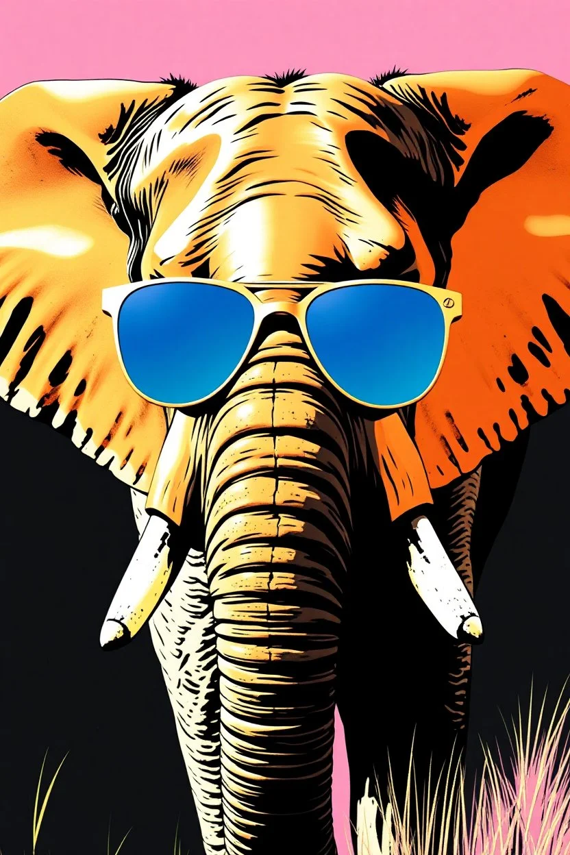 elephant with sunglasses in the style of warhol