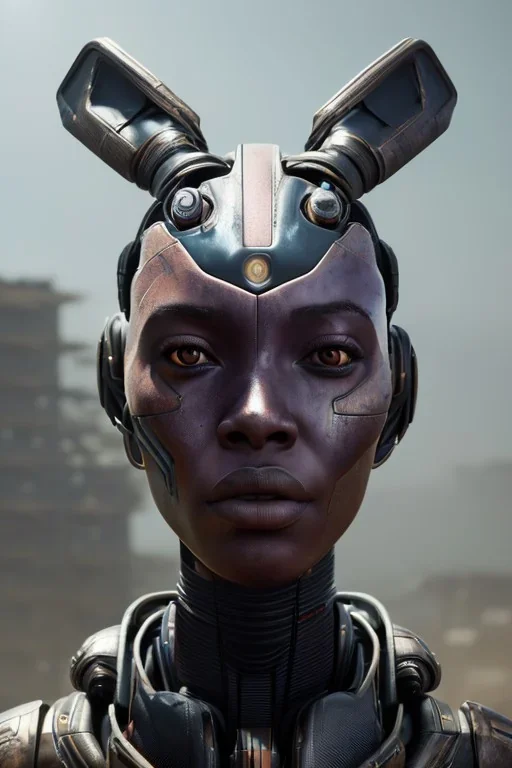 portrait,beautiful african robot, post-apocalyptic in a cyberpunk city, realistic, intriacte detail, sci-fi fantasy style, volumetric lighting, particales,highly detailed,cinamatic, deep colours,8k