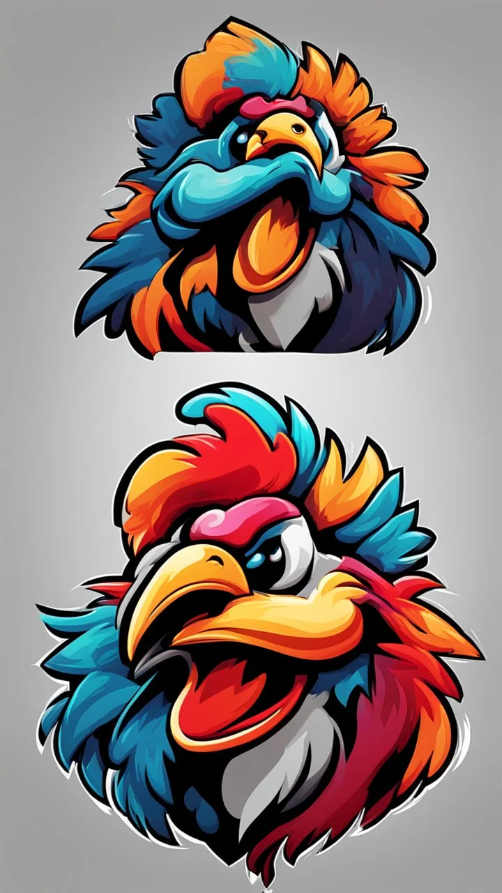 Create a bold and vibrant gaming logo featuring a chicken, with a dynamic composition, bright colors, and dynamic lighting