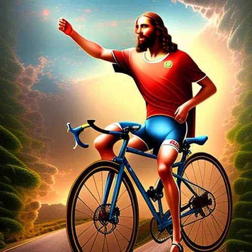 Portrait Jésus faisant du vélo, tour de France, maillot cycliste