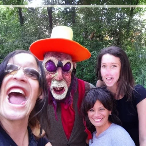 Happy Weekend with the Friends and the scarry hat man in the background