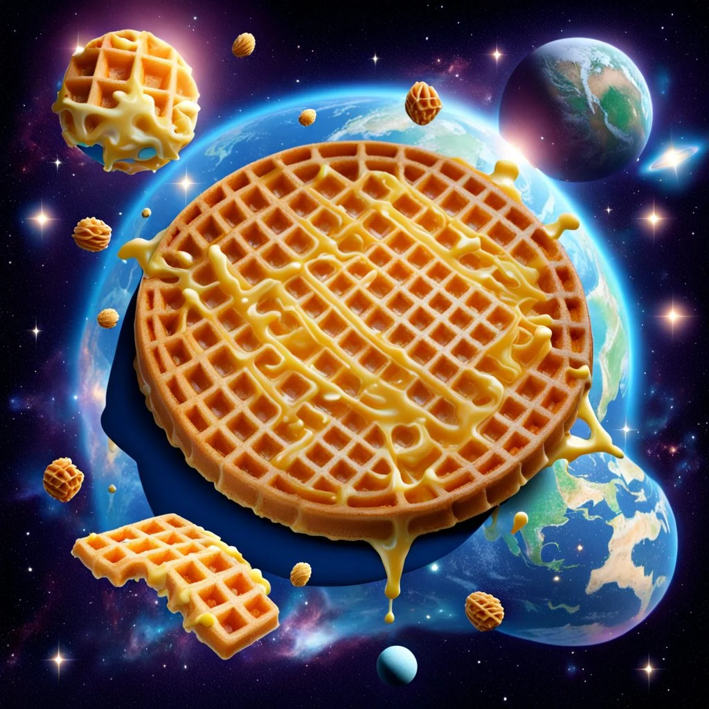 A waffle in outer space with continents