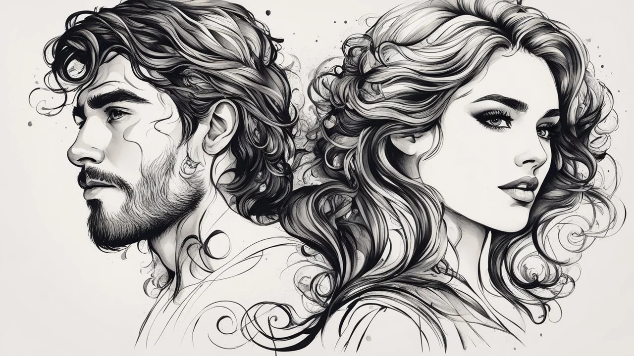 European woman and man ink design