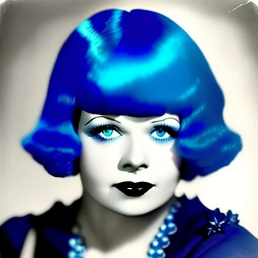 Clara bow with blue hair, big dark eyes