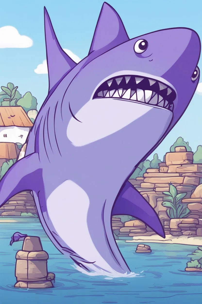 A purple shark in the style of bluey.