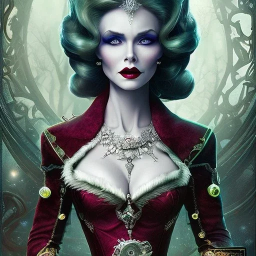 extrem tim burton style and disney style of an extrem wicked old evil stepmother, sharp focus, beautiful eyes