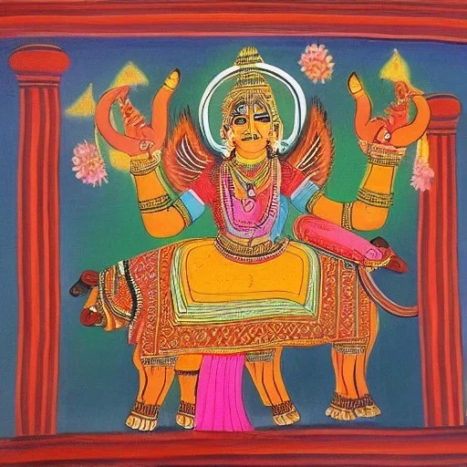 cow god with hands and wings in Indian painting style