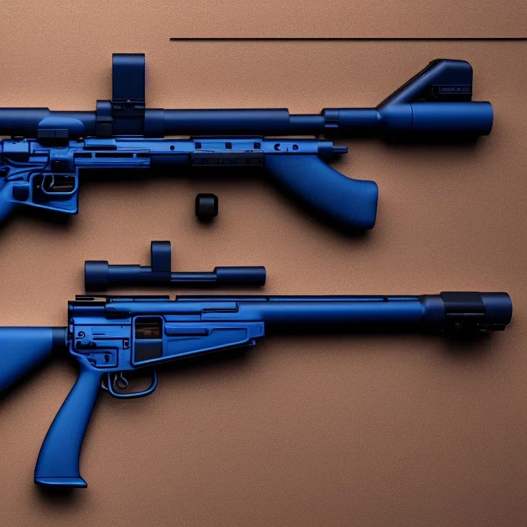 Modern rifle, blueprint, hyper realistic, photography, rays, amazing lighting