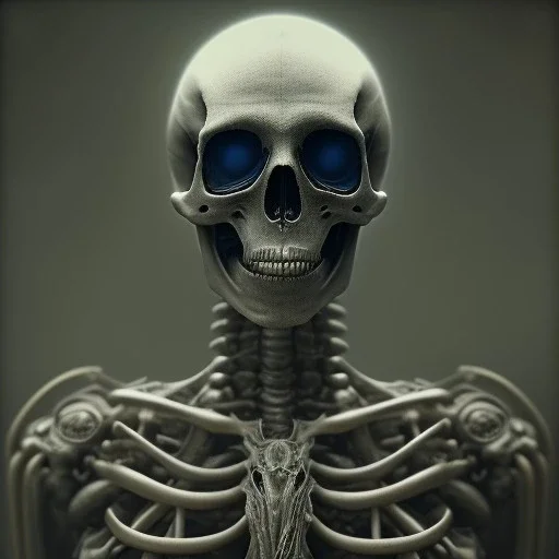 a skeleton warrior in hr giger style, steam punk, realistic, made in octane, cinematic, ultra-realistic, extremely detailed octane rendering, 8K, VRAY Super Real ar 2:3, dof photorealistic futuristic 50mm lens hard lighting dark gray tintype photograph, realistic lighting, sepia color