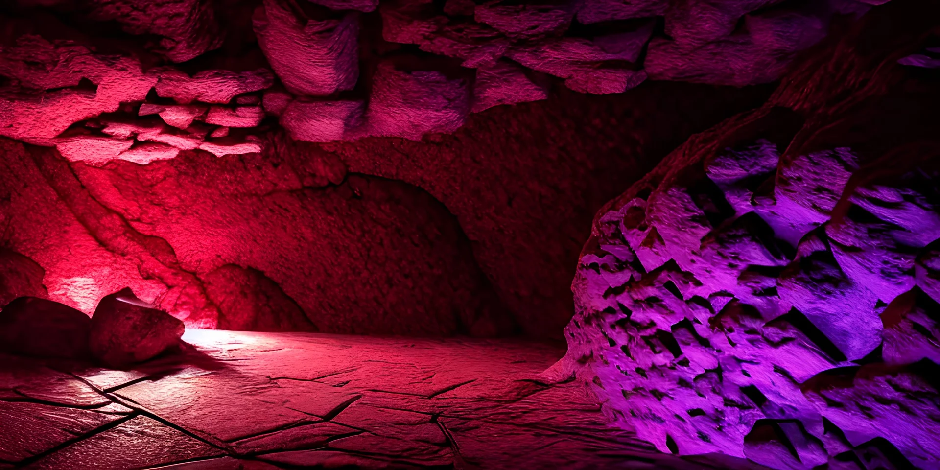 a photo of crystals in a cave, red crystals, purple crystals, white crystals, stone wall, dark room, volumetric lighting, glance, 8k, unreal engine 5, realistic, photo realistic, realism, digital art