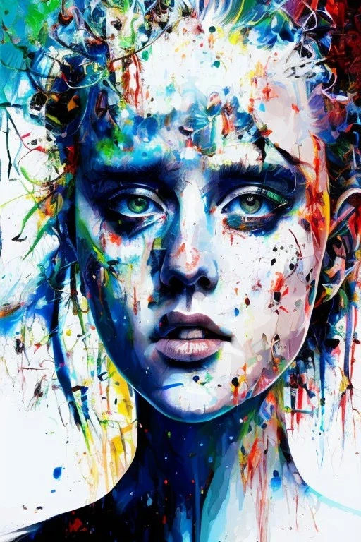 Danish singer MØ face, Abstract portrait by Yoji Shinkawa, Jackson Pollock