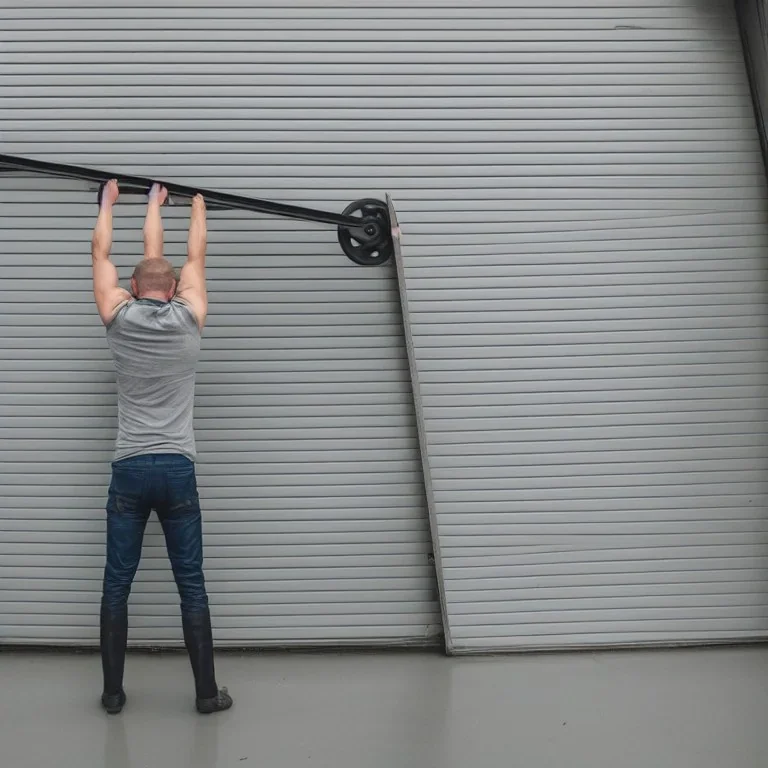 skinny guy lifting garage door on a rainy day