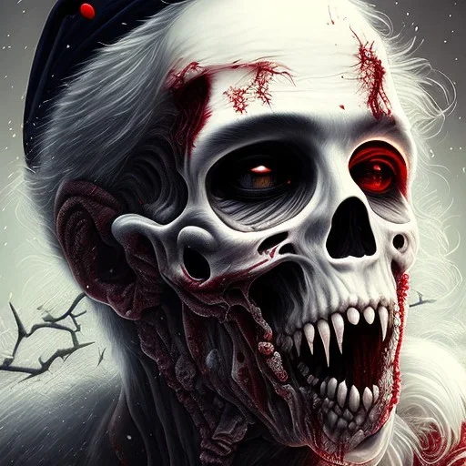 Dark, horror, blood, guts, detail, Santa, zombie, close up head