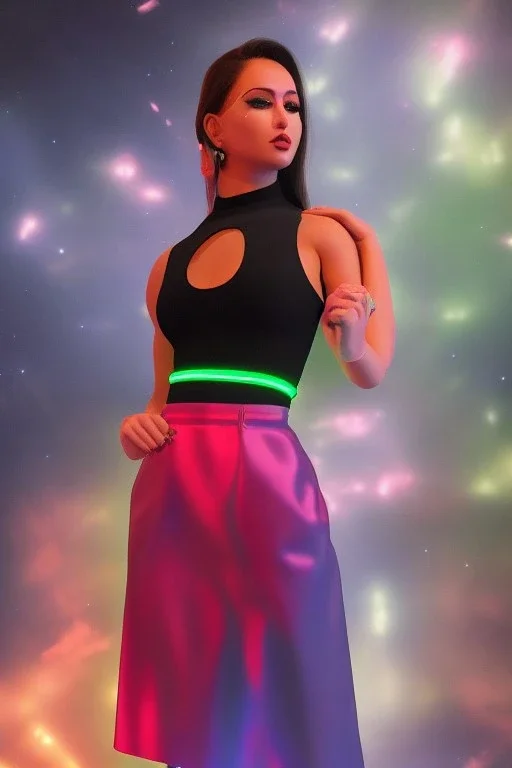 Full body portrait, painting, medium shot lady Spacecore skin-tight volumetric hyperrealistic nuclear waste glow crop top and miniskirt