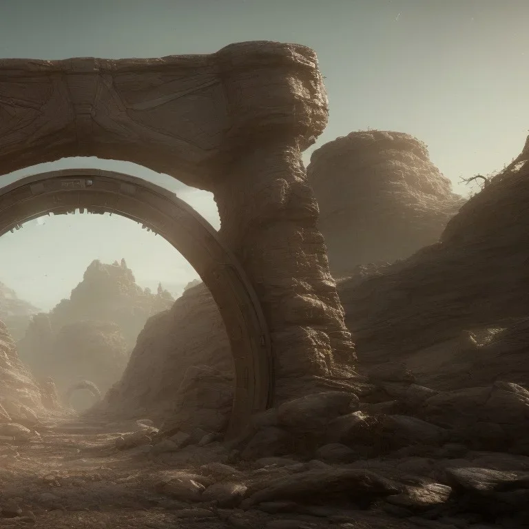 stargate, alien landscape, 4k, 8k, highly detailed, cinematic, ultra photorealistic, ultra realistic, volumetric lighting