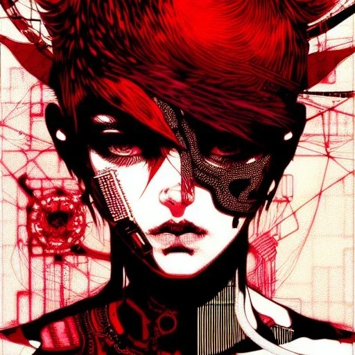 beautiful punk girl, hyper detailed, hyperdetailed, intricately detailed, illustration by <kilian eng> <Yoji Shinkawa>, darkred tones,