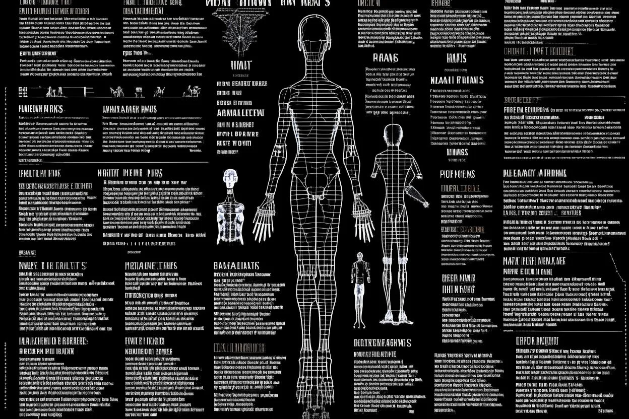 infographic about humans beings, made by alien, black grainy background, strange gliphs, few text with big characters