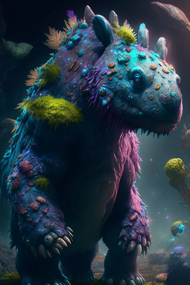 Bear dinosaur bunny alien,FHD, detailed matte painting, deep color, fantastical, intricate detail, splash screen, complementary colors, fantasy concept art, 32k resolution trending on Artstation Unreal Engine 5