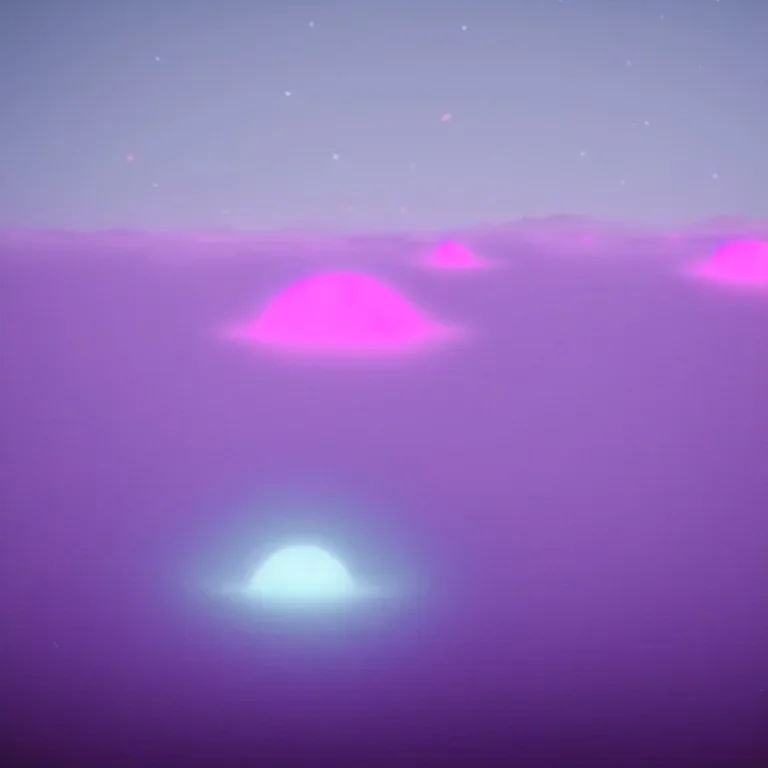 ALIENS FLOATING in the fog, cloudy, spherical clouds, river valley, GLOWING, PURPLE, orange, pink, stars, TOWERS, 4K, 8K, CINEMATIC