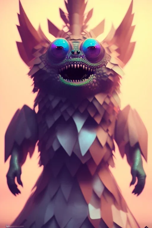 monster, cute, beautiful, blender 3d, rainbow dress, close up portrait by Greg Rutkowski