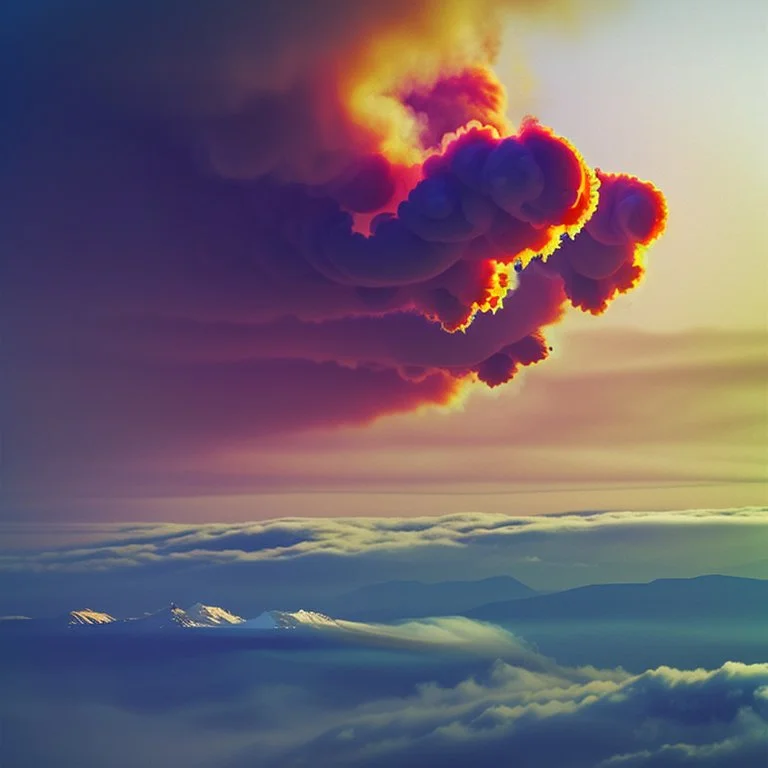 garbage dump, waste, dump, hill, smoke plumes, clouds, smog, city scape with pollution, double exposure photography, colourful nature, clean sharp focus, on white background, Fractal Geometry buildings, sacred geometry