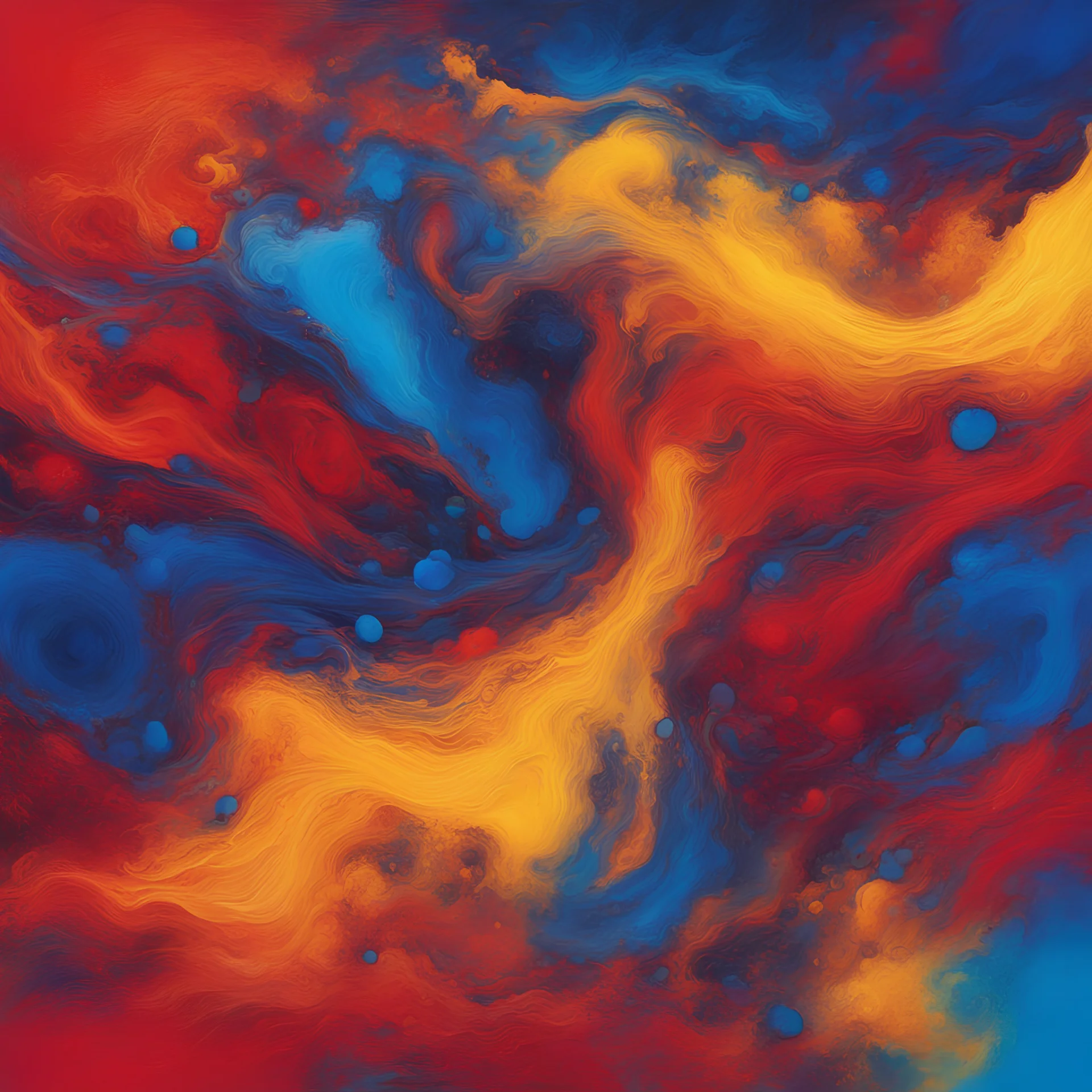 palette of bold and contrasting colors such as fiery reds, electric blues and bright yellows to evoke a sense of vitality and dynamism. These colors pulsate and mix, creating a visual representation of the energy fields connected to each other.