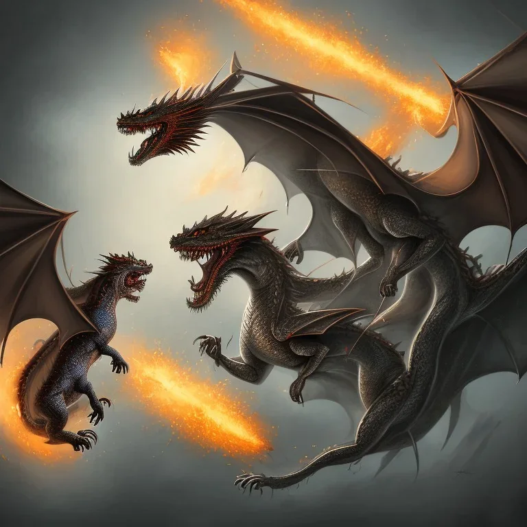 Dog fighting a dragon in an appartment