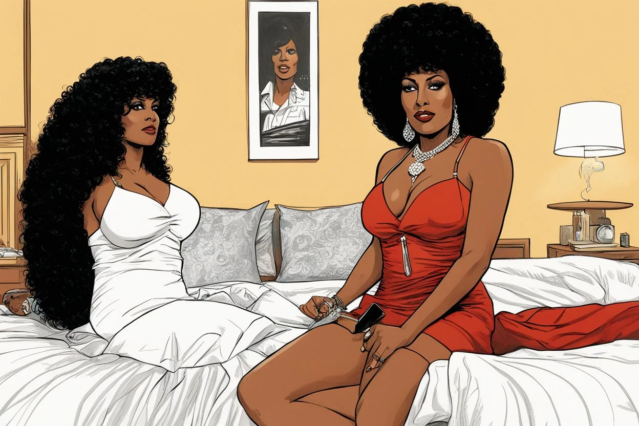 an illustration for the comic "Danger in the bedroom: Pam Grier is Coffy" by Hugo Pratt and Rubén Pellejero