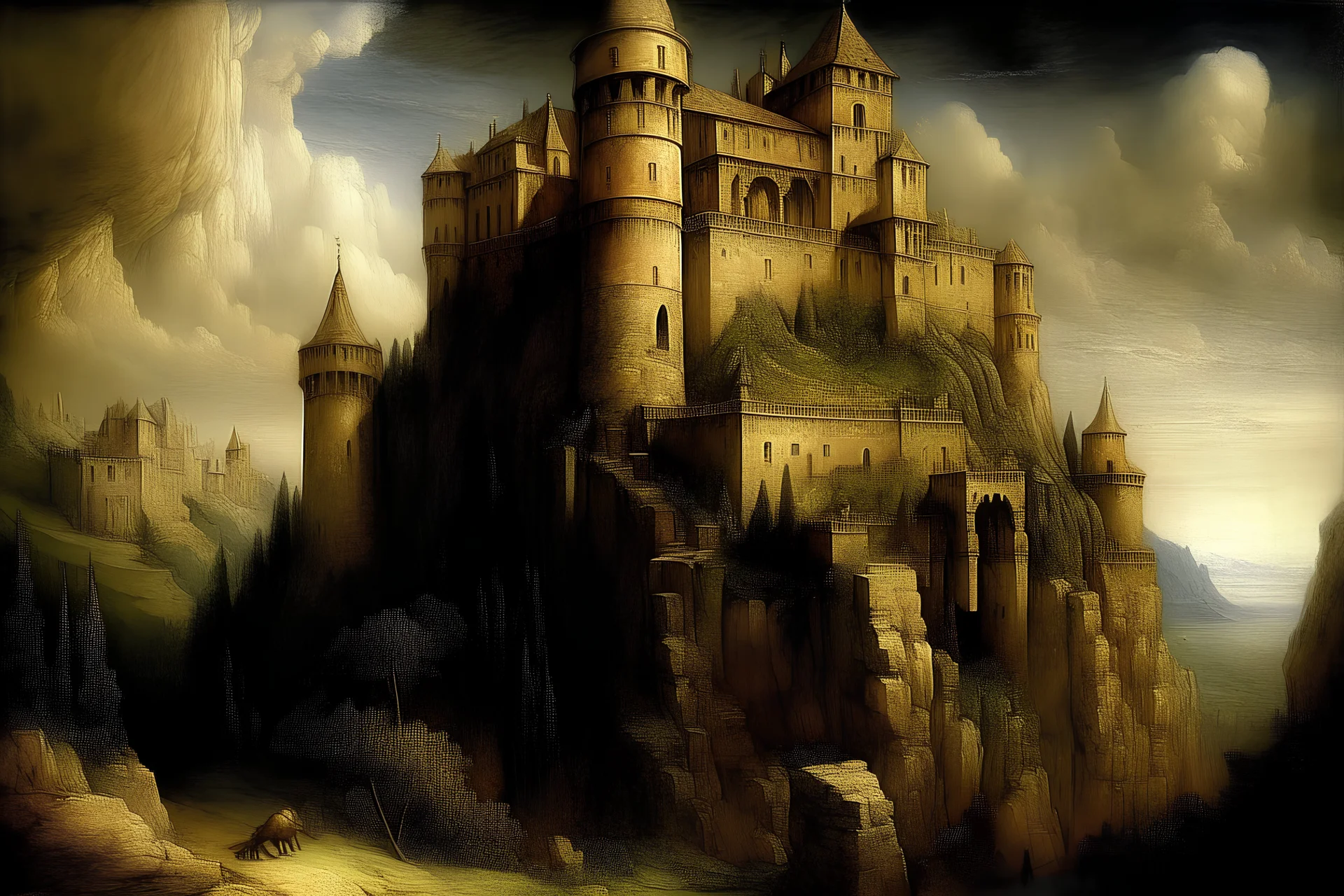 A castle of mystery painted by Leonardo da Vinci