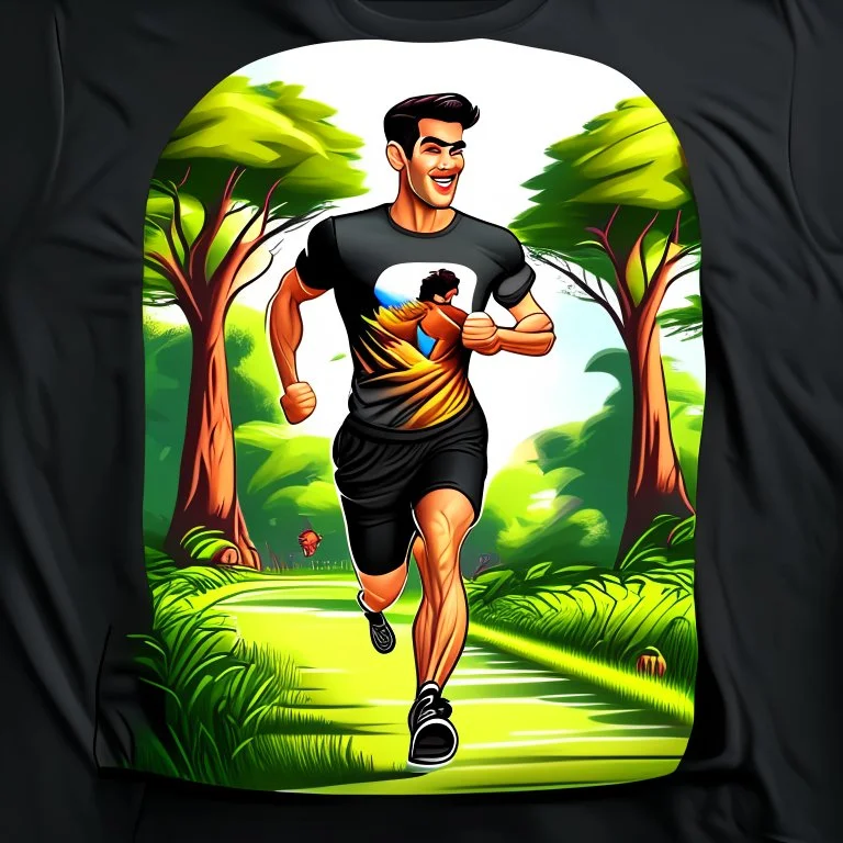 Hombre trotando en el parque caricatura camiseta pantaloneta tennis detallado 4k