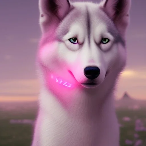 Husky, neon pink eyes, 8K, cinematic lighting, sharp focus, masterpiece, expert