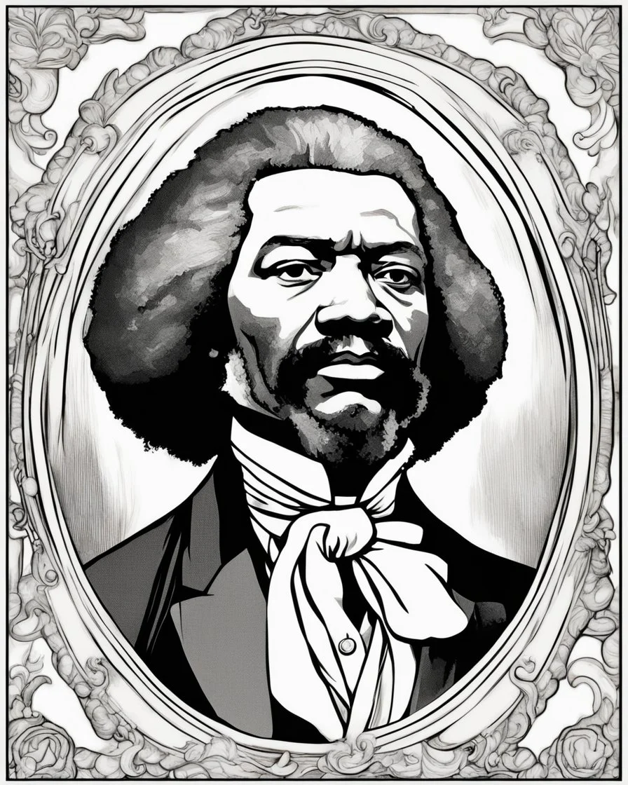 Outline art for coloring pages with Frederick douglass, white background, sketch style, only use black outline, white background, no shadows and well and clear outline